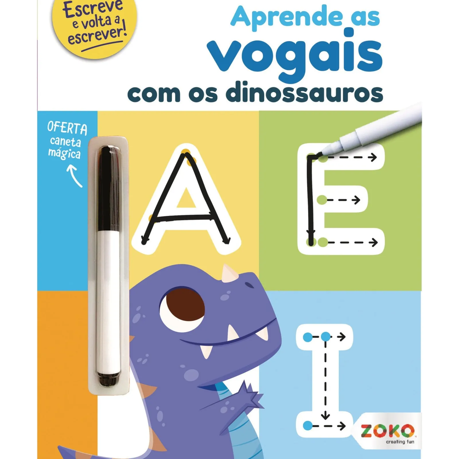 Zoko Aprende as Vogais com os Dinossauros: Livro de Atividades com Oferta de Caneta Mágica