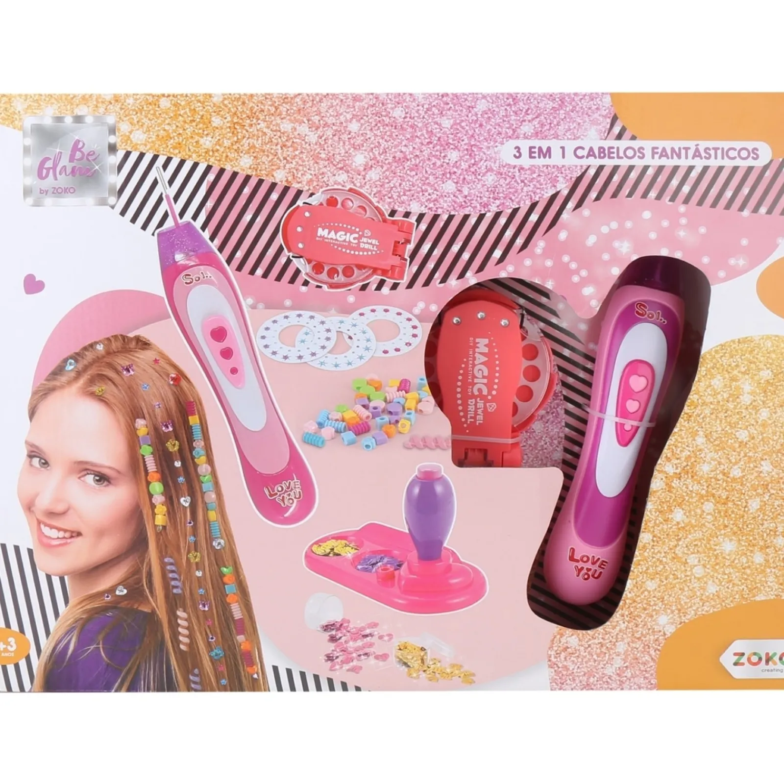 Zoko-Be Glam Be-Glam 3 Em 1 Cabelos Fantásticos