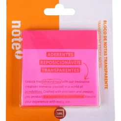 Note! Bloco de Notas Aderente 7.5 x 7.5cm Transparente Rosa
