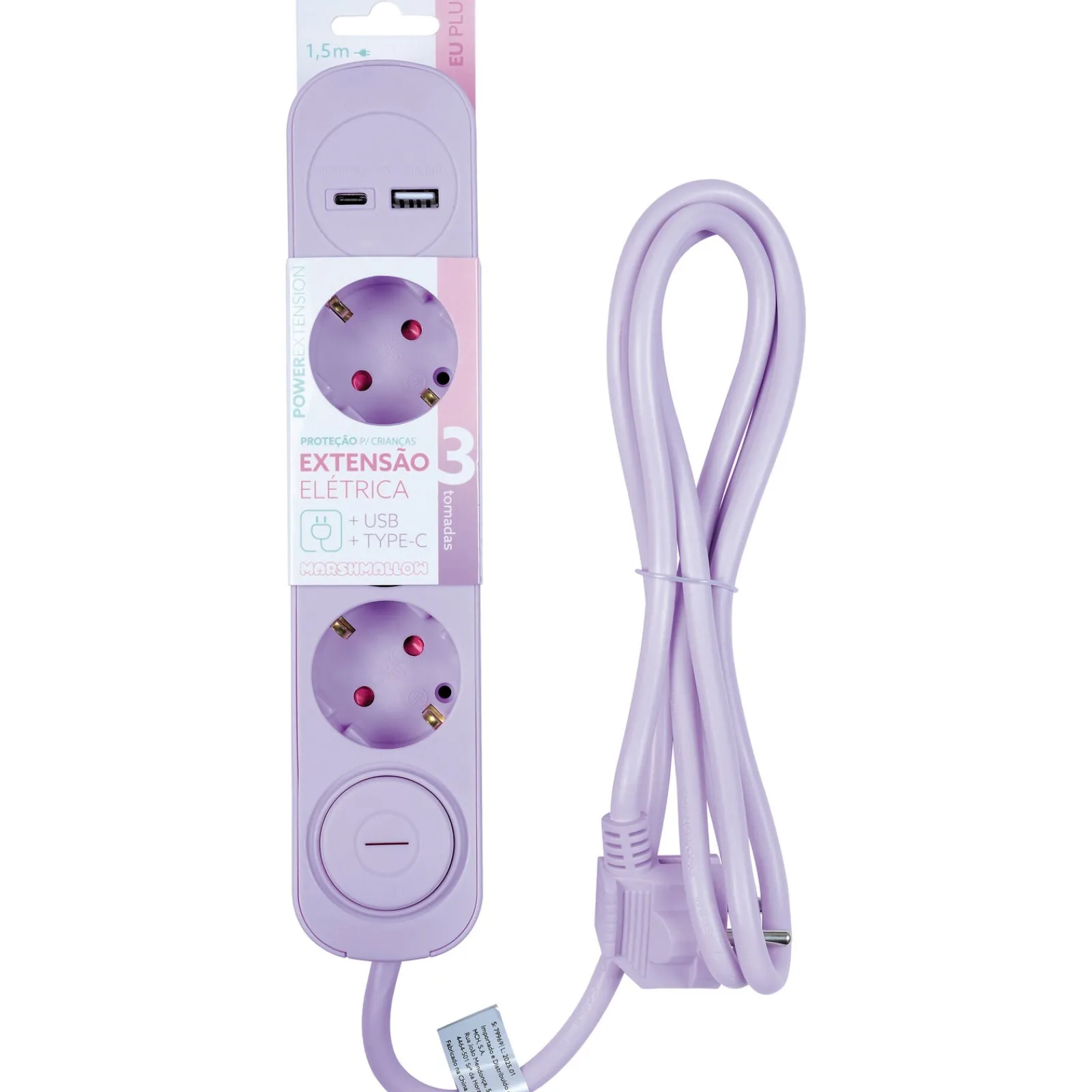 Outlet Marshmallow Bloco Lilás 3Tom Com Int 1Usb 1,5M