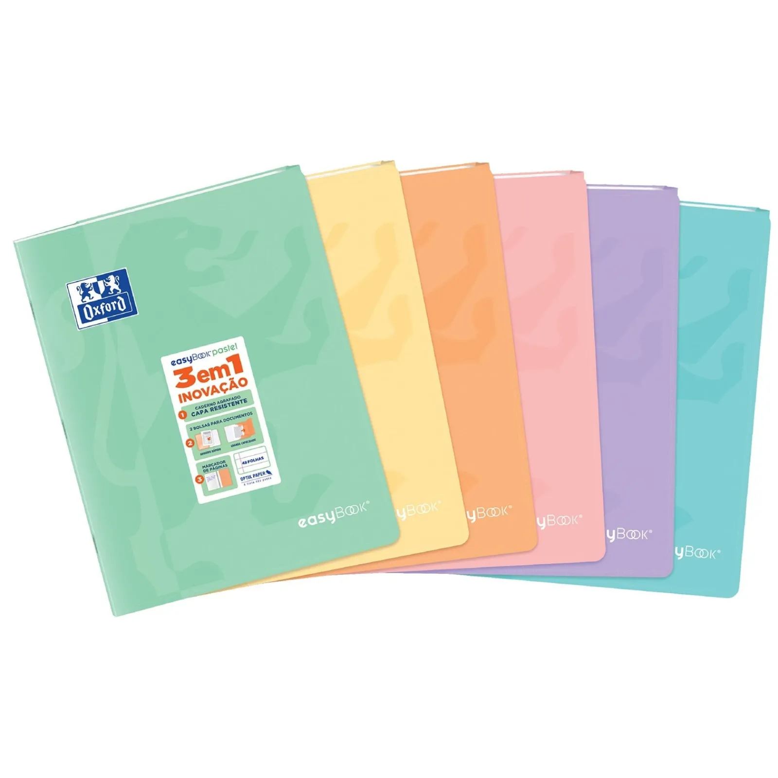 Clearance Oxford Caderno Agrafado A4 Pautado Easybook 3 em 1 Pastel