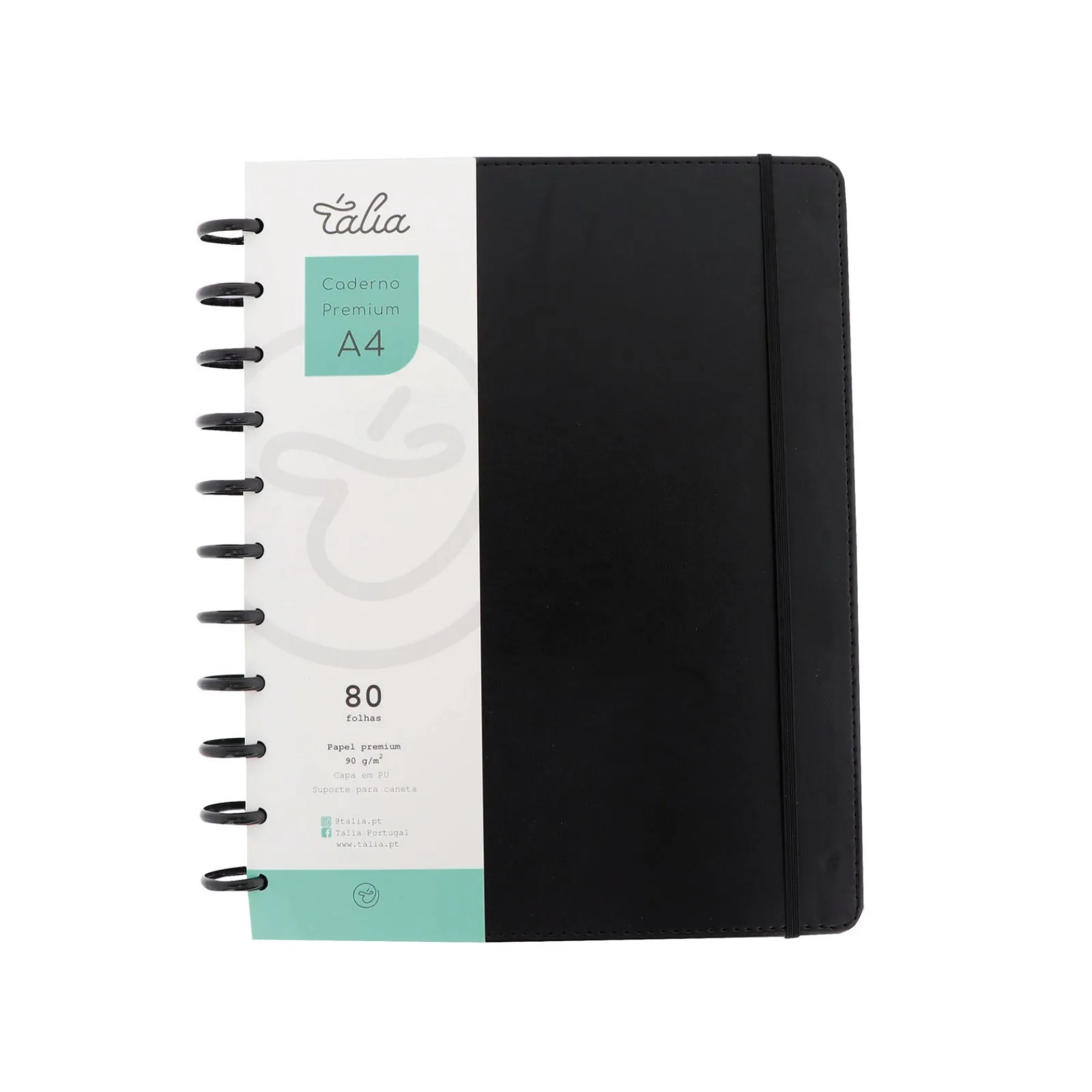 Talia Caderno Smart A4 com Elástico e Suporte Esferográfica 80 Folhas Pautado Preto