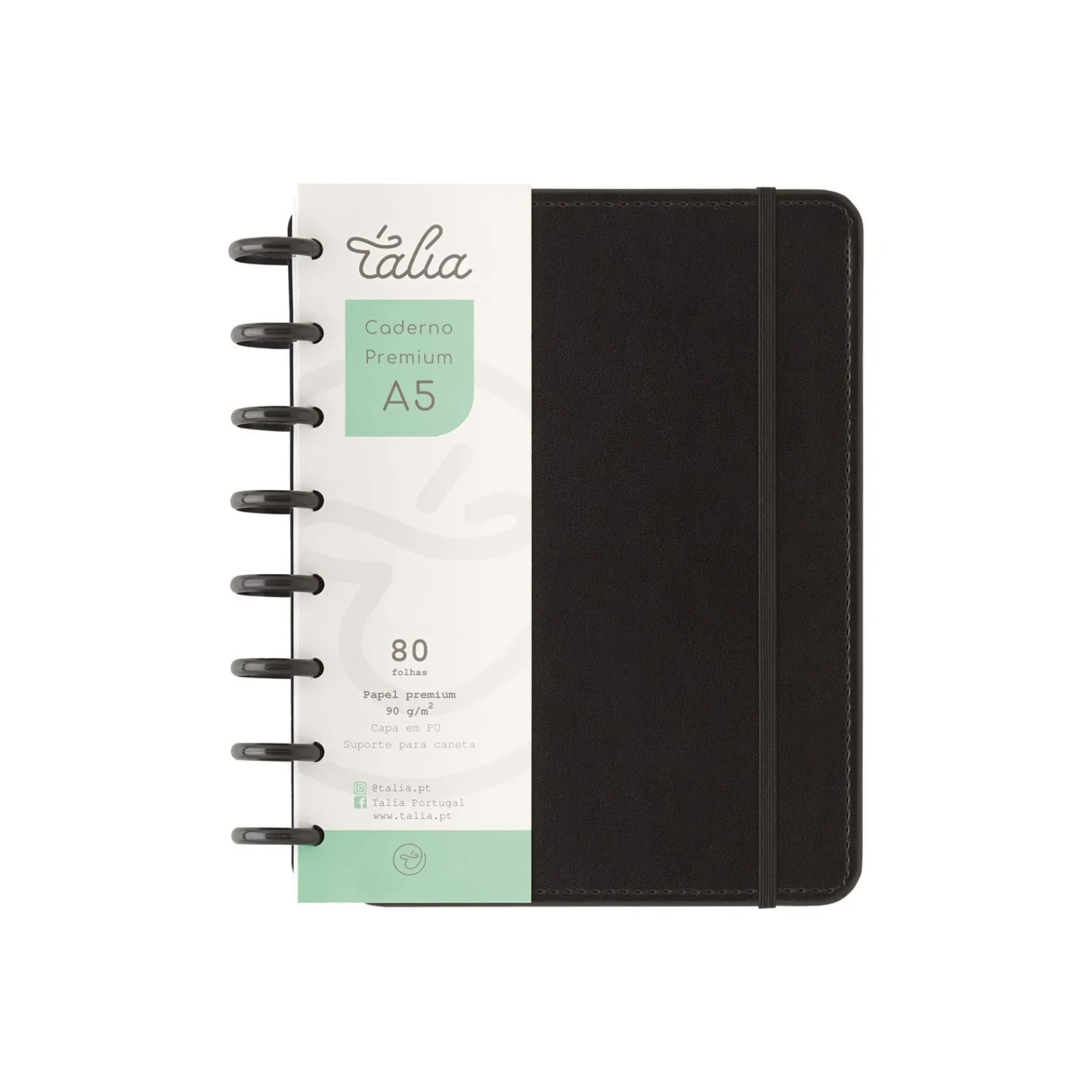 Talia Caderno Smart com Elástico Espiral A5 Pautado Preto