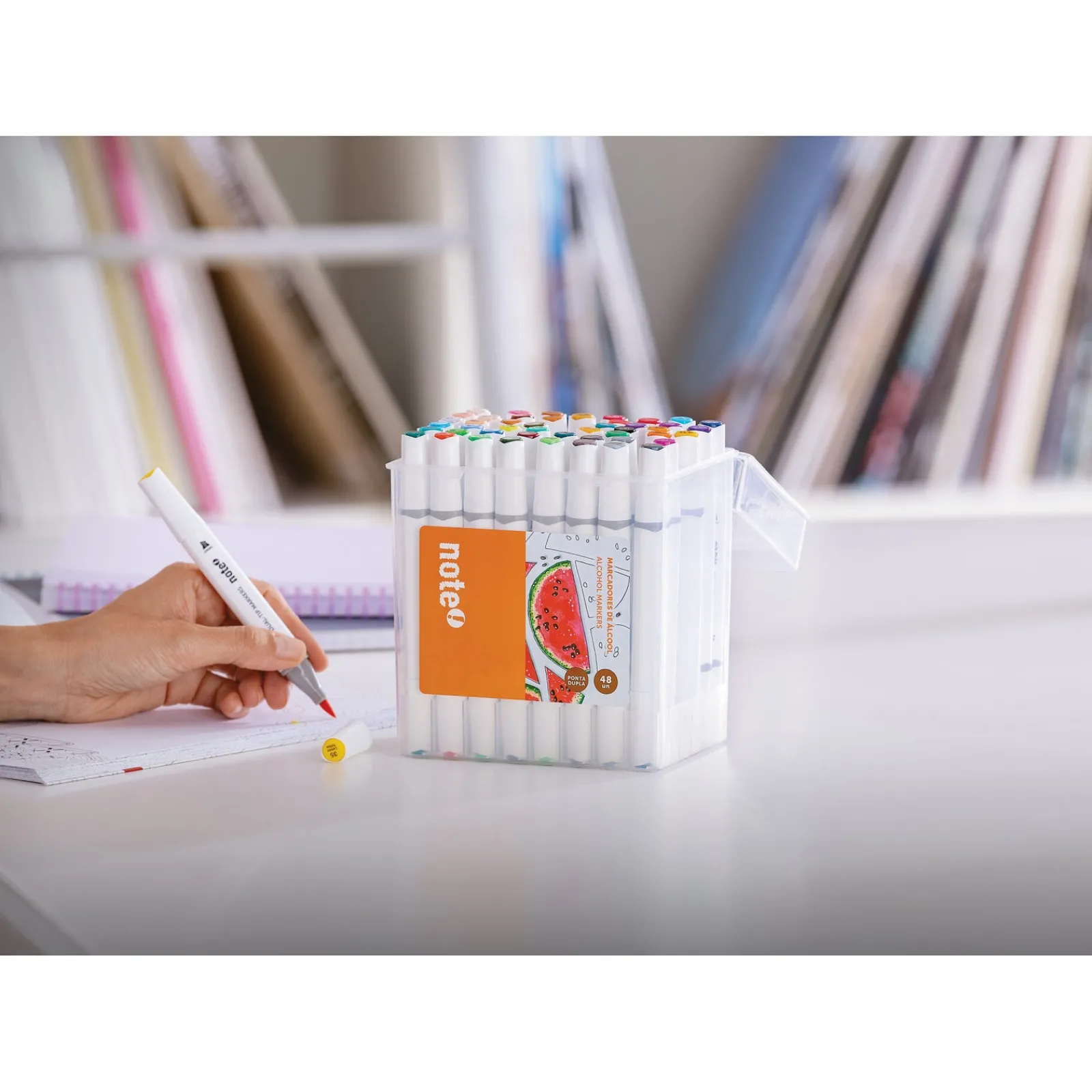 Note! Conjunto 48 Marcadores Ponta Dupla Base Álcool