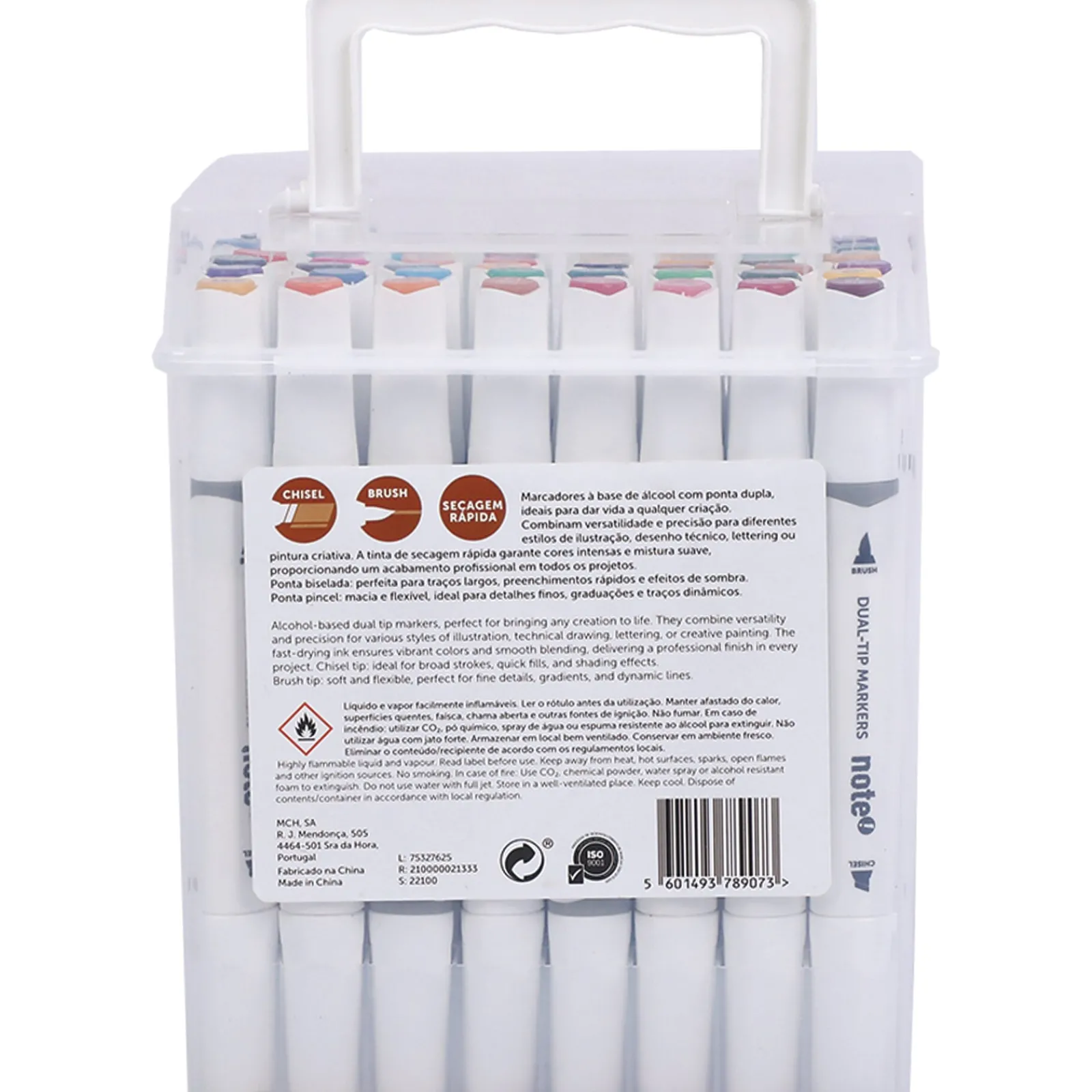 Note! Conjunto 48 Marcadores Ponta Dupla Base Álcool