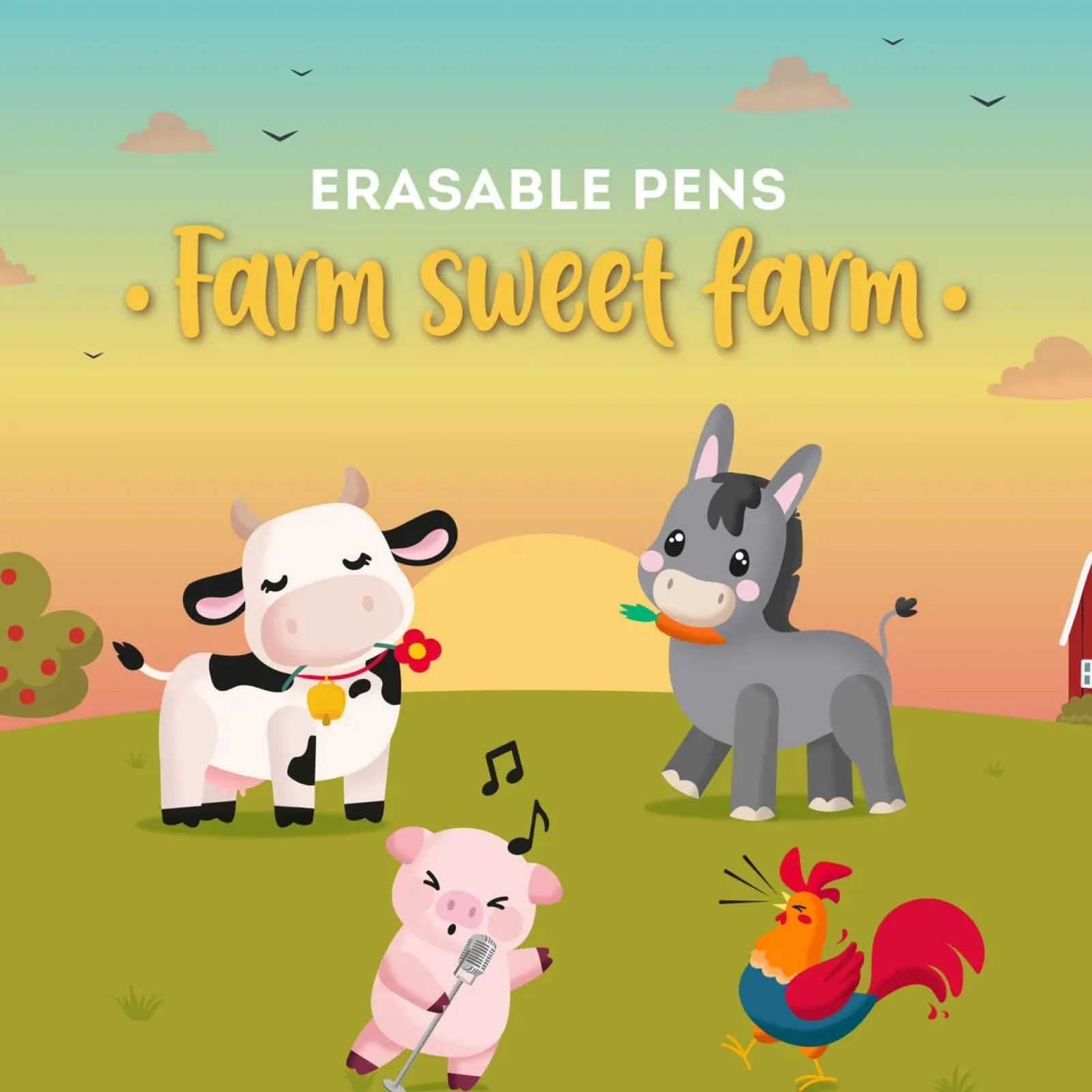 Legami Conjunto de 4 Canetas de Apagar - Farm Sweet Farm