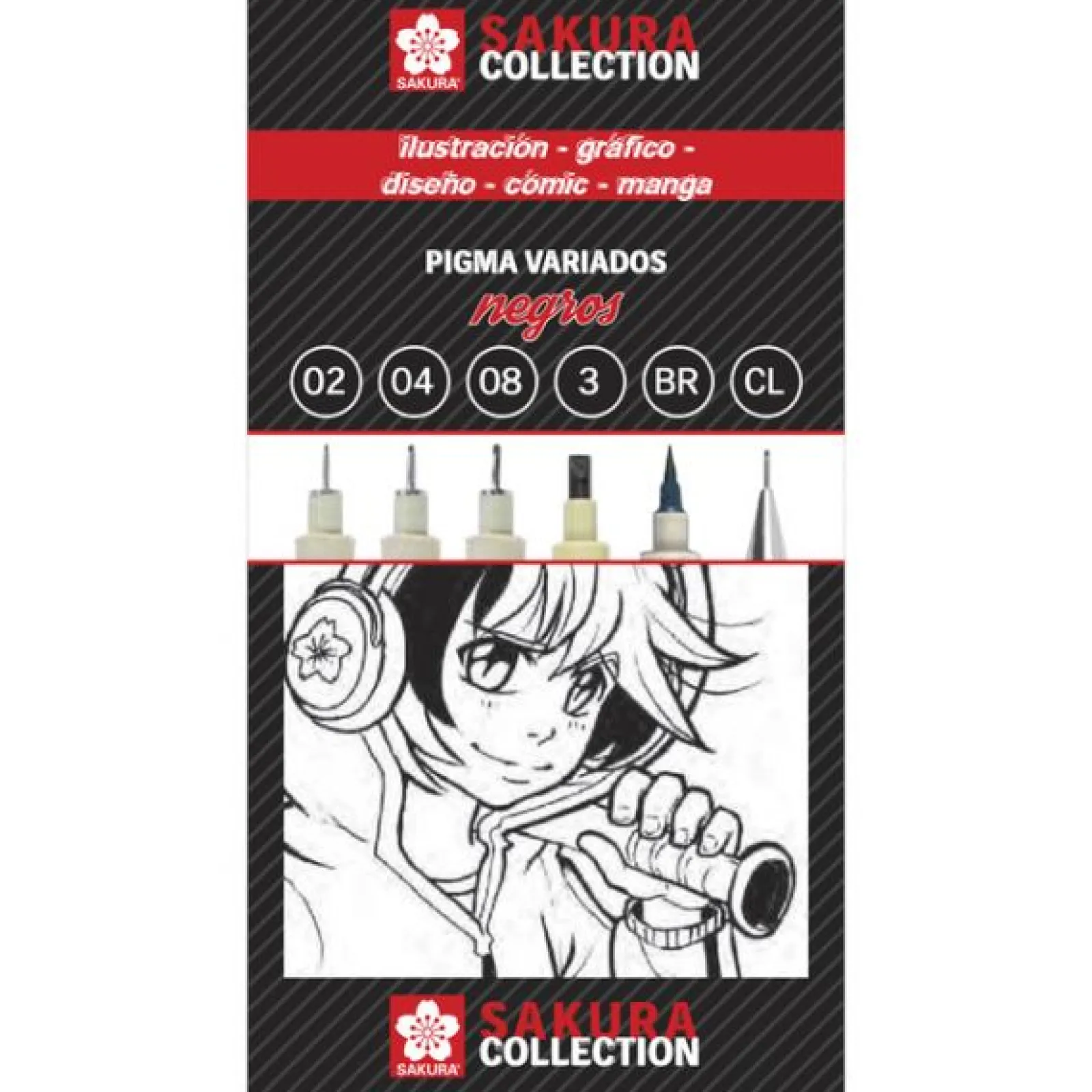 Hot Sakura Conjunto de 6 Marcadores Pretos Pigma