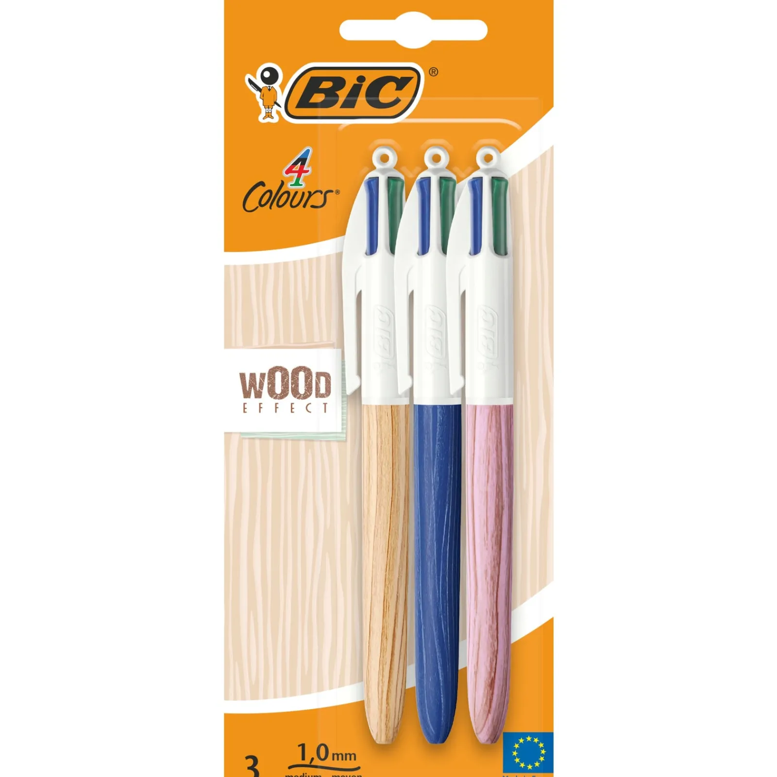Hot Bic Esferográfica Com4 Cores Wood 3Unidades
