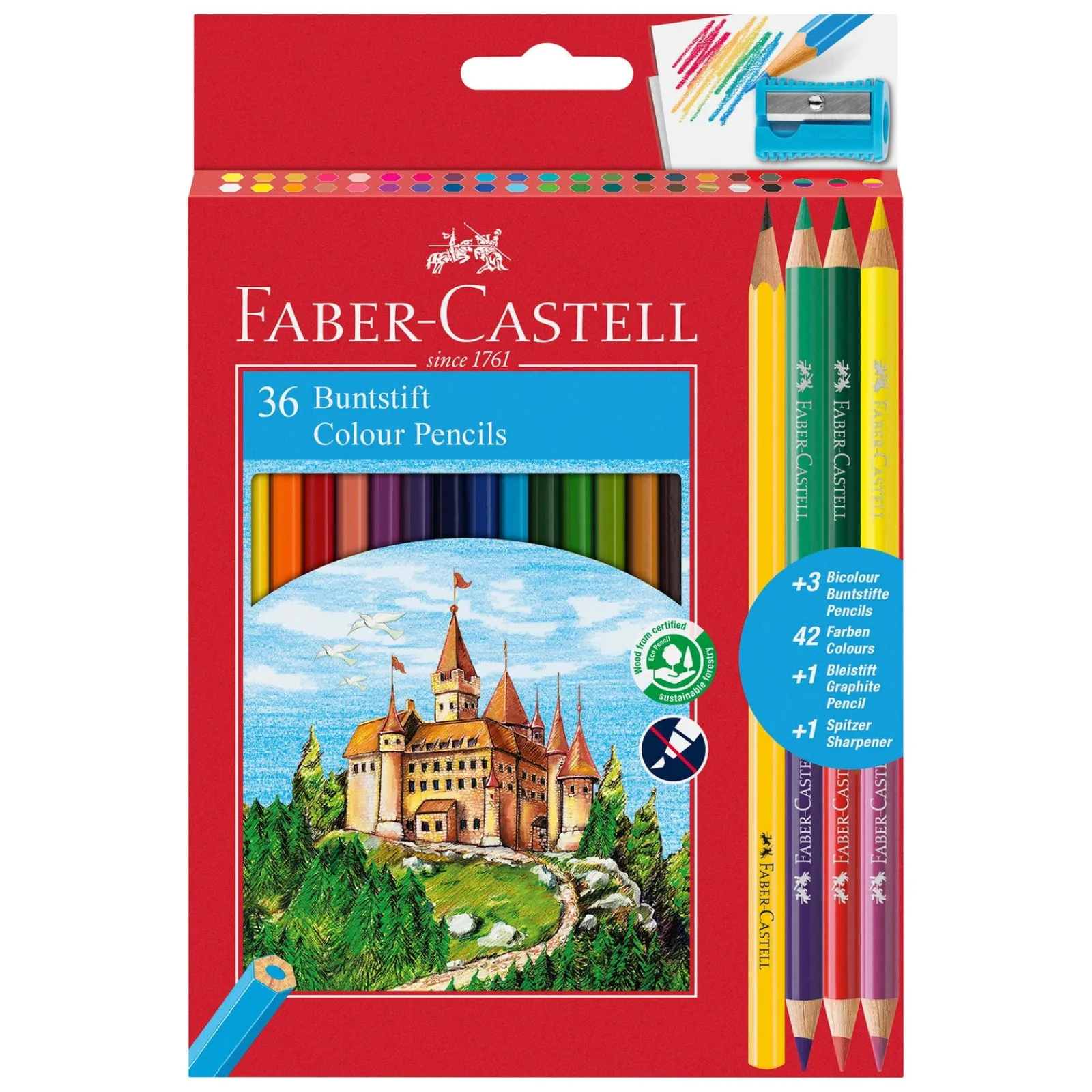 New Faber Castell Lápis Cor 36 unidades + Oferta 3 Lápis Bicolor & Afia