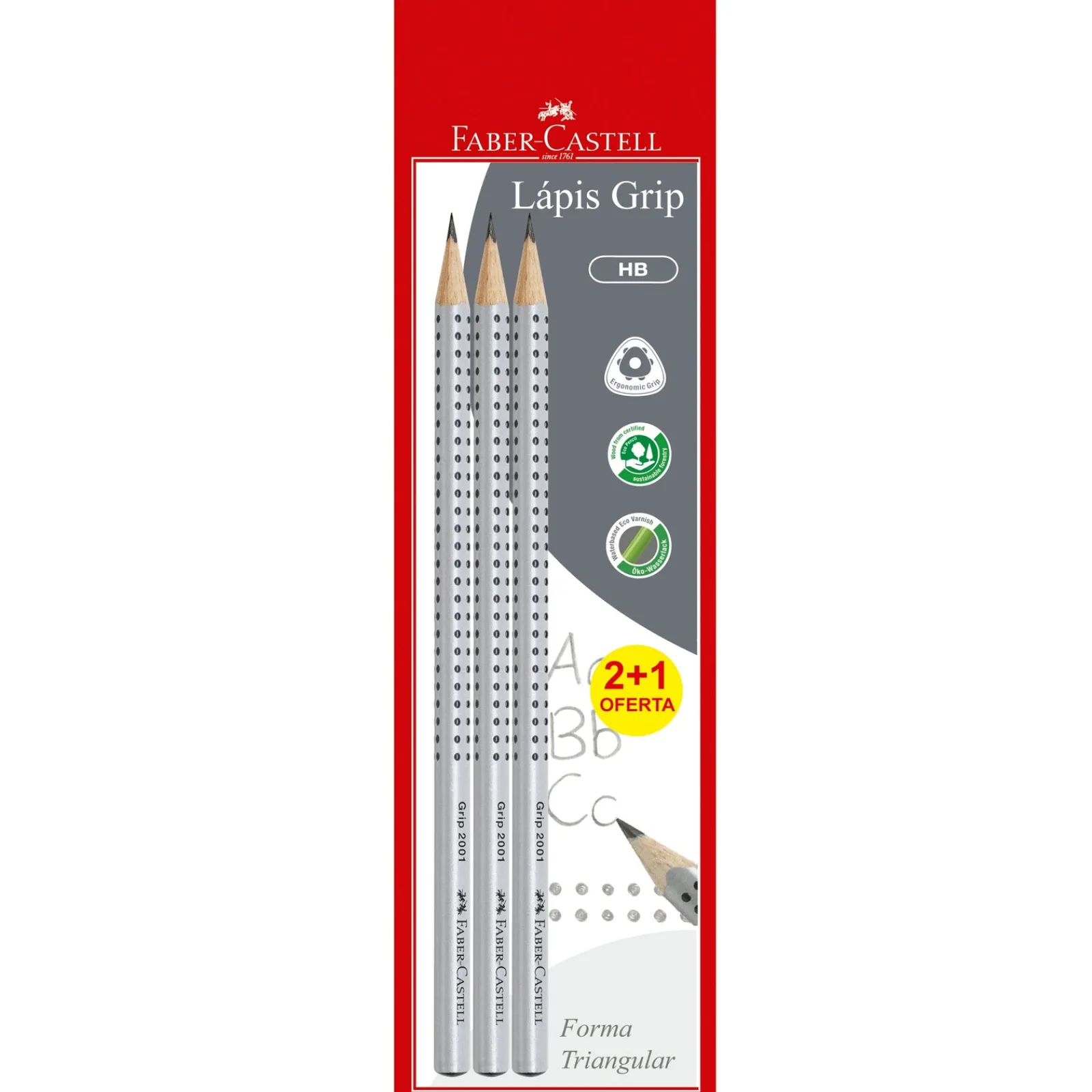 Faber Castell Lápis Triangular HB com Grip 3 unidades