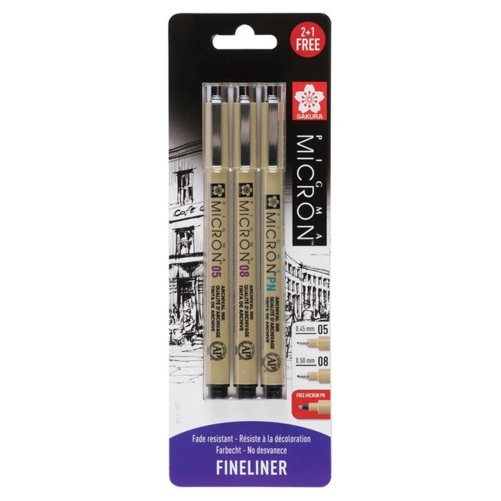 Sakura Marcador 05/08 Pigma Micron Ponta Pincel 2+1 unidades