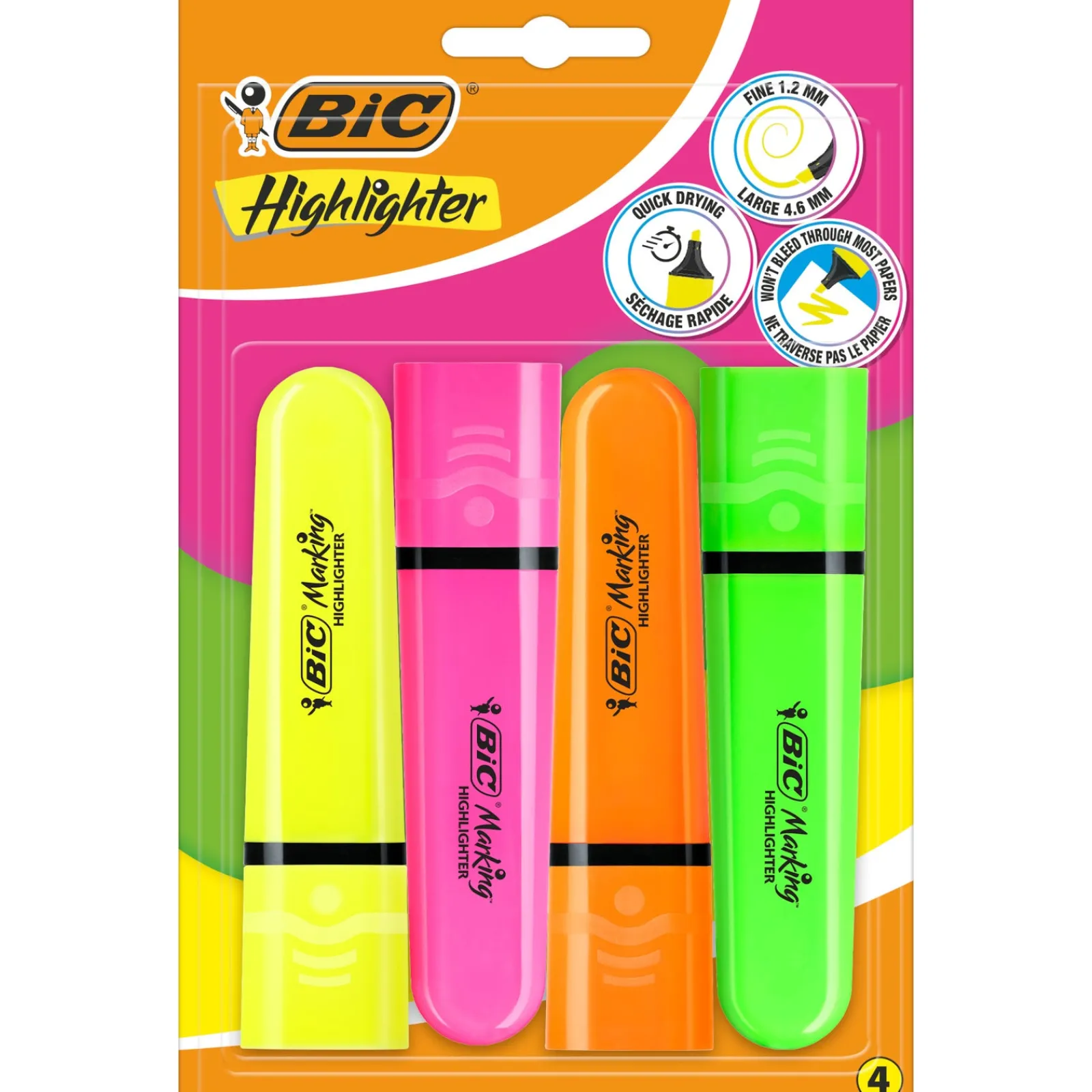 Clearance Bic Marcador Fluor Flat Sortido Neon 4 Unidades