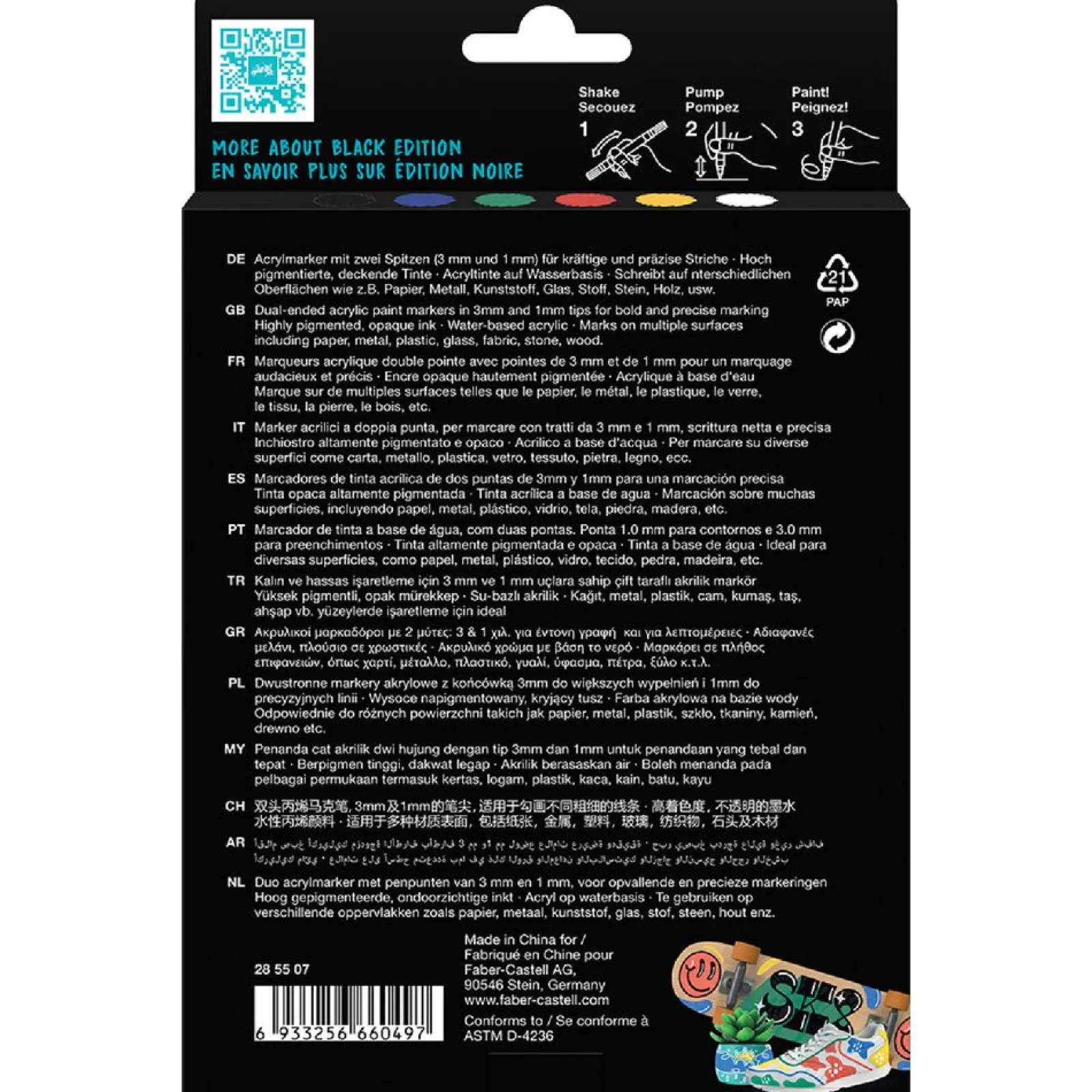 Clearance Faber Castell Marcadores Colorir Acrílicos Black Edition 6 Unidades