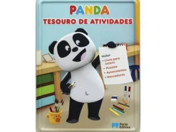 Porto Editora Panda - Tesouro de Atividades - Caixa com Livro para Colorir, 4 Marcadores, Mais de 20 Autocolantes e Puzzles