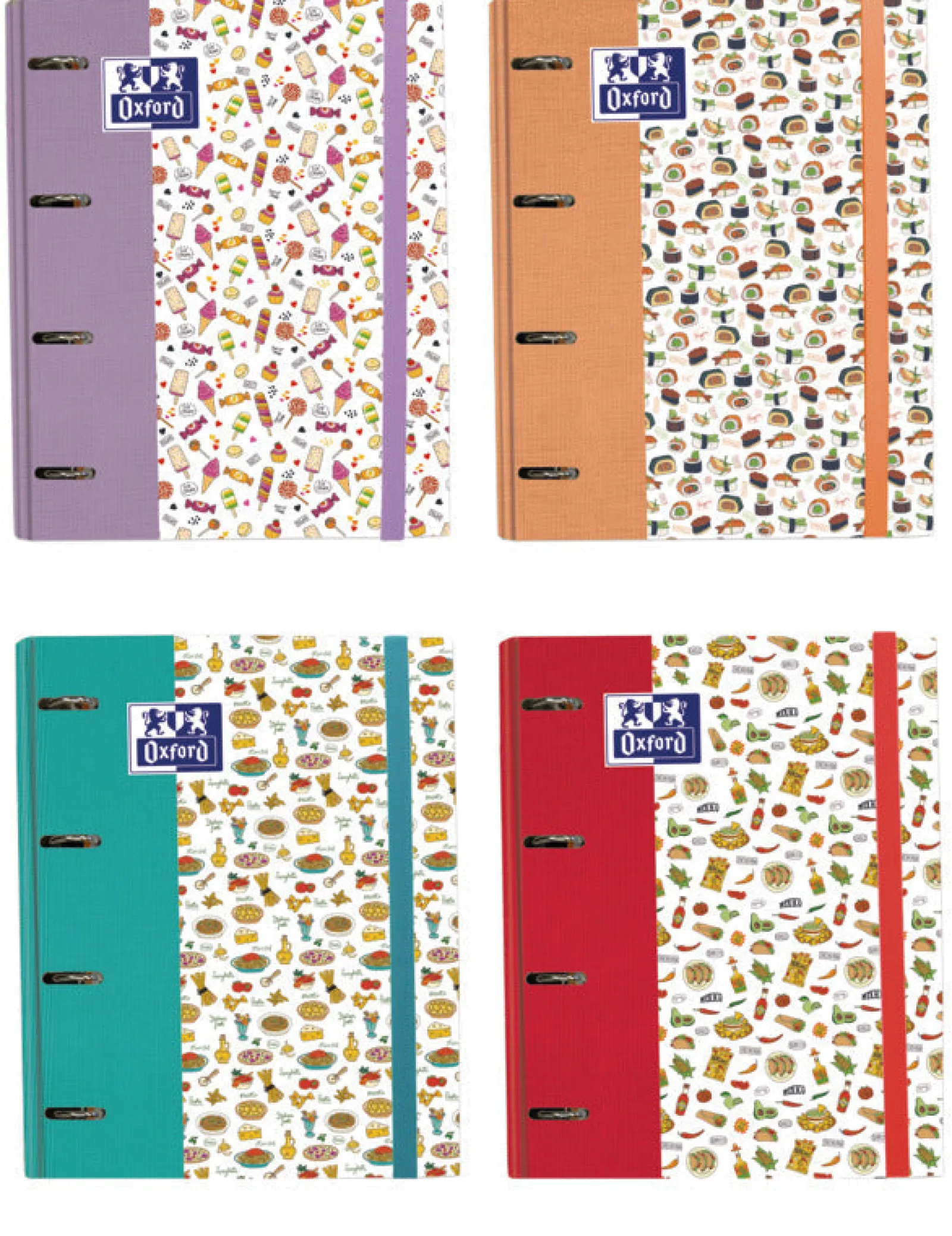 Oxford Pasta A4 Lombada Estreita com Elástico e 100 Folhas Funny Foods (artigo sortido)