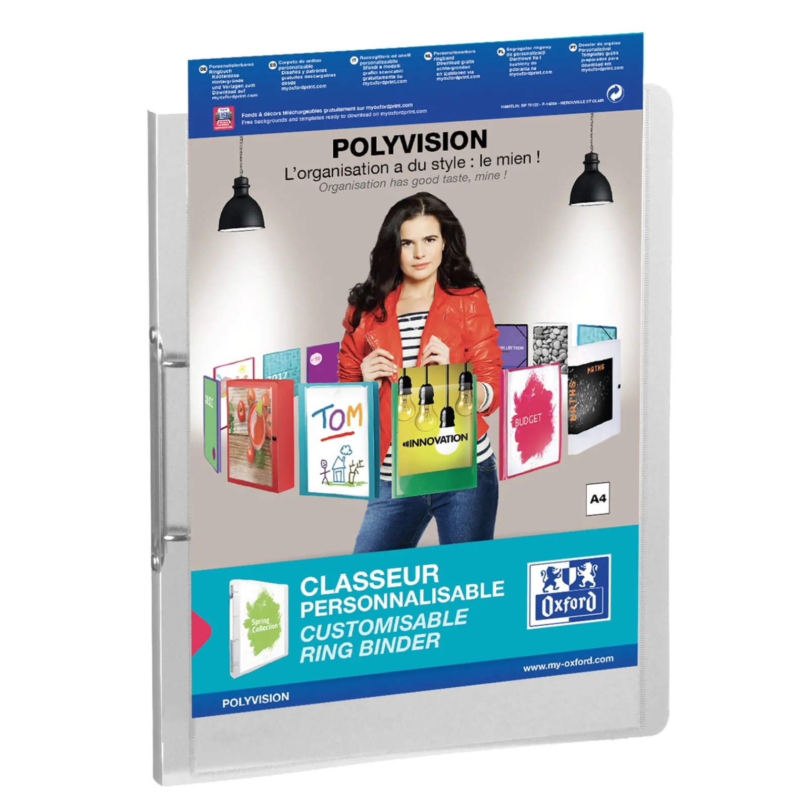 Oxford Pasta de Arquivo A4 Lombada Estreita Personalizável