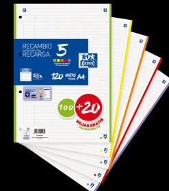 Oxford Recarga A4 100+20Folhas 90G Pautado 5 Cores