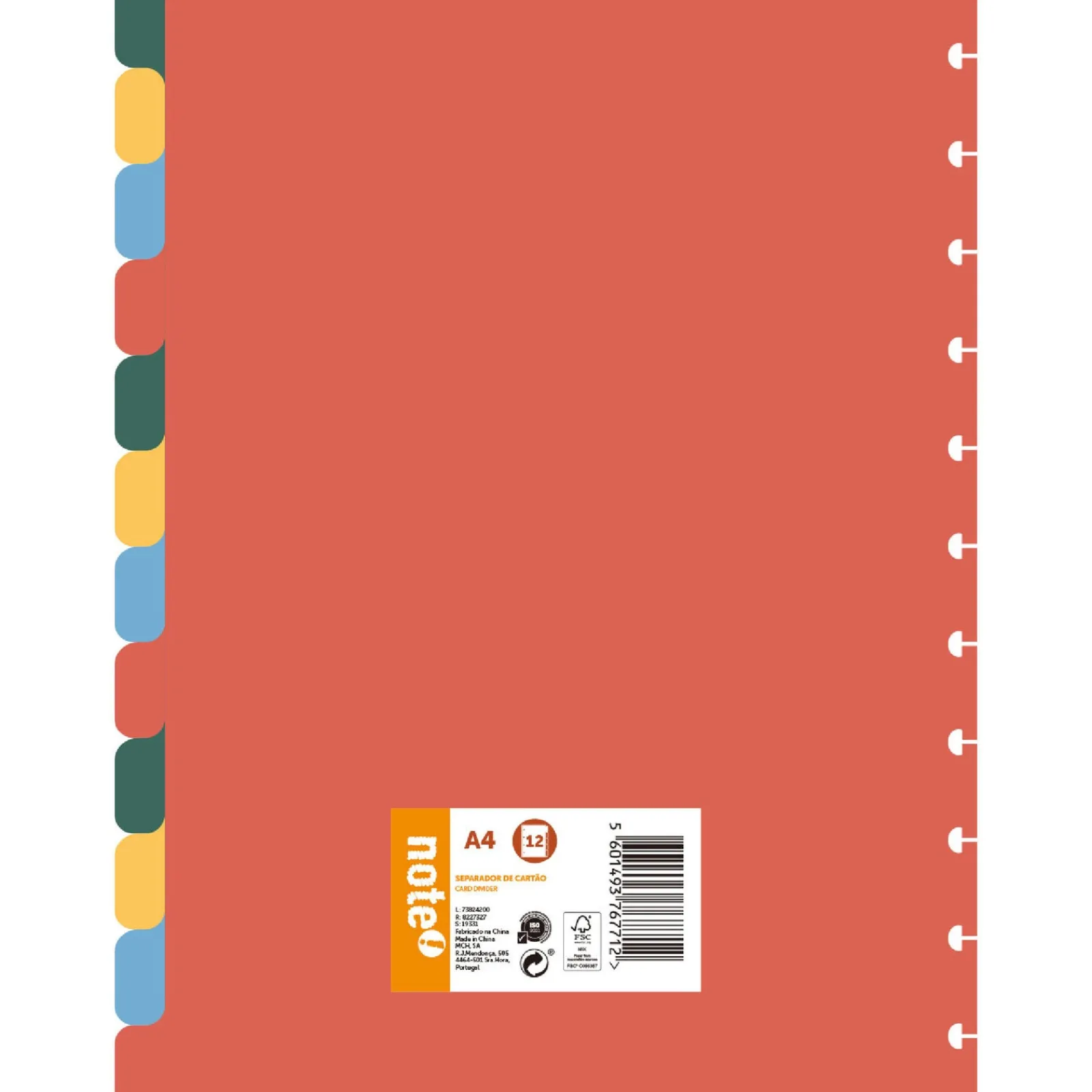Note! Separador Cartão A4 Com 12 Divisórias